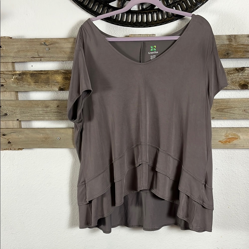 GreenTea Brown Short Sleeve Boxy Tunic- S:XXL